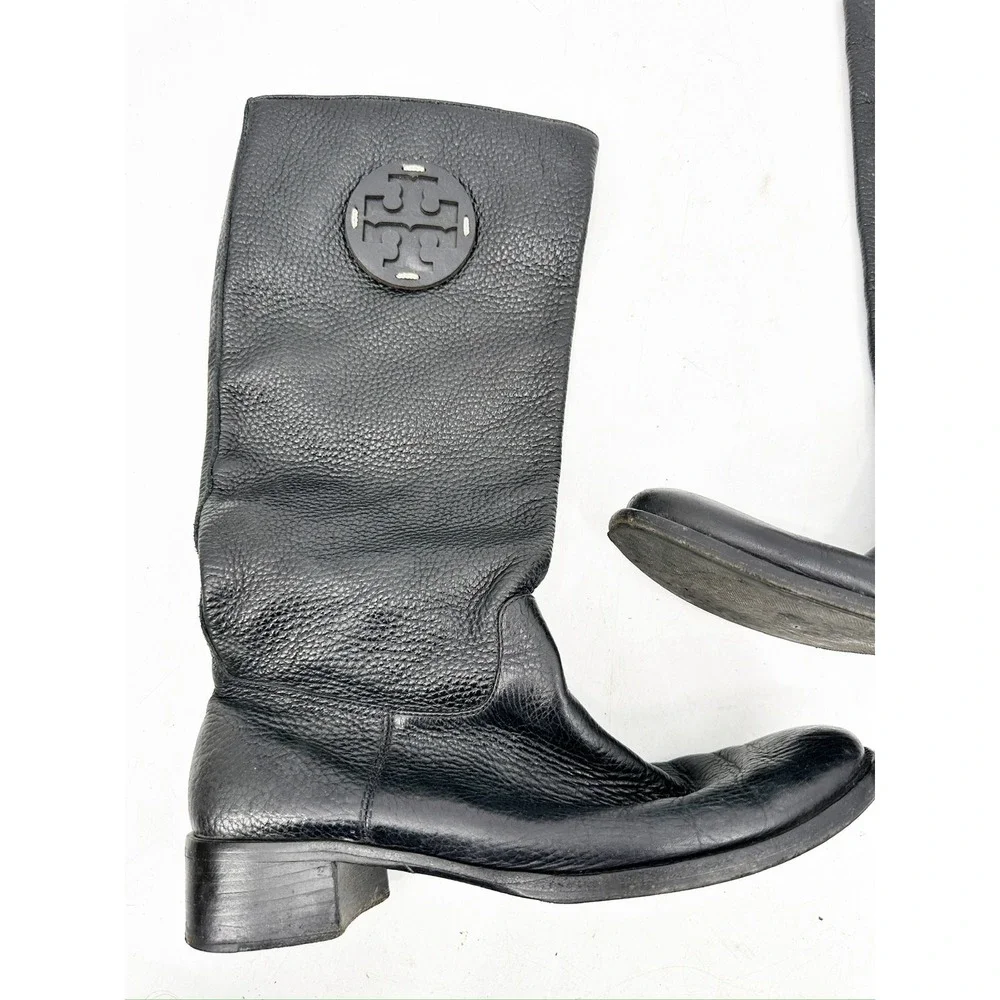 Tory Burch Keaton Black Pebbled Leather‎ Riding Boots Women Size 9.5M EXCELLENT